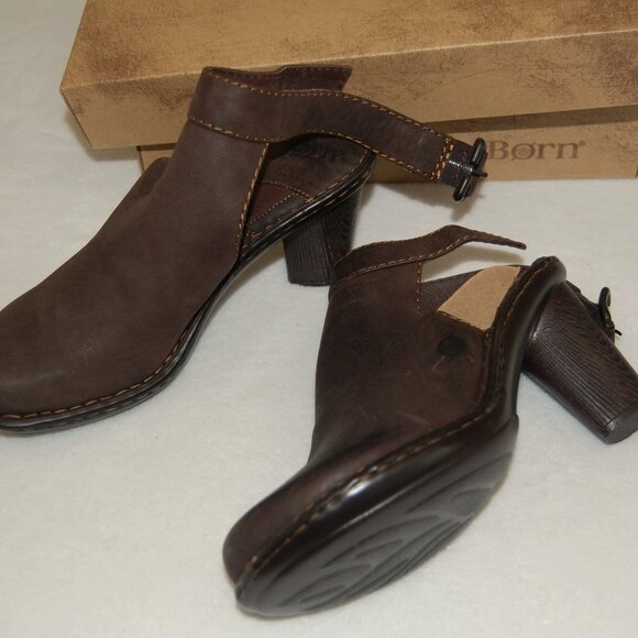 NIB Born Giddy Brown Leather Clog Mule Slingback Heels, Women Size US 8 MW - Picture 6 of 8